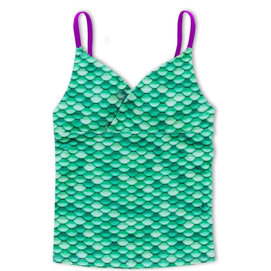 Swimwear Fin Fun Tops | Girls Celtic Green Tankini Top