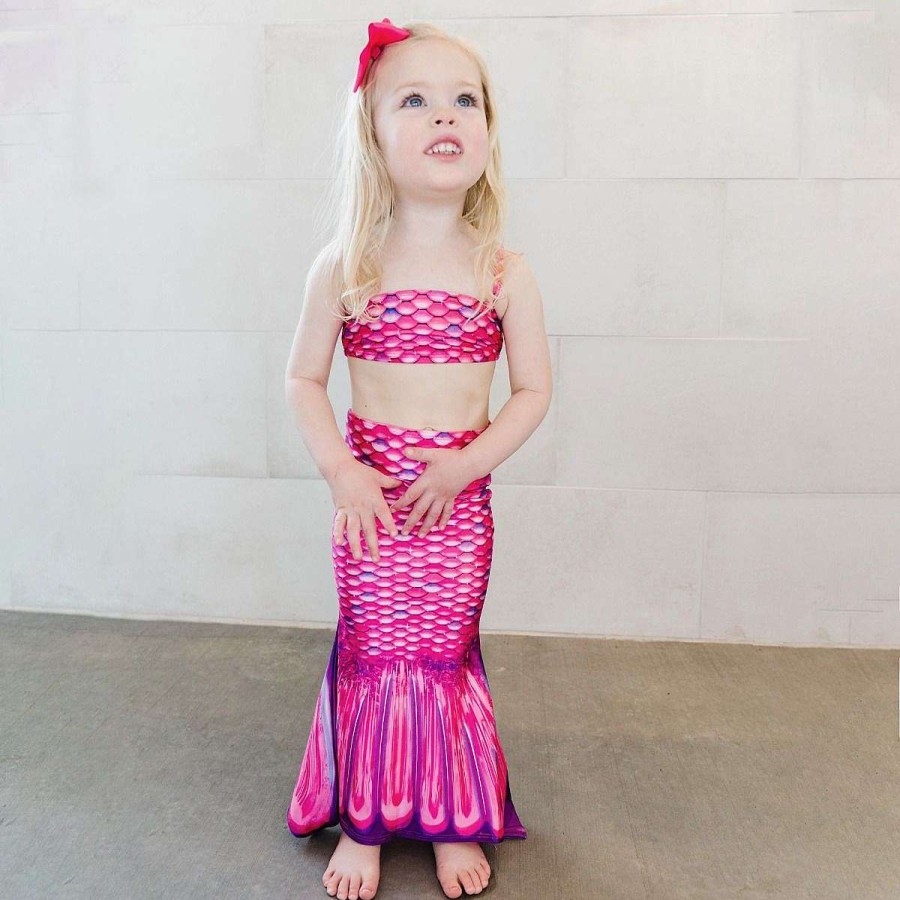 Mermaid Tails Fin Fun Mermaidens | Malibu Pink Toddler Tail, Bandeau Top, And Water Shoes Bundle