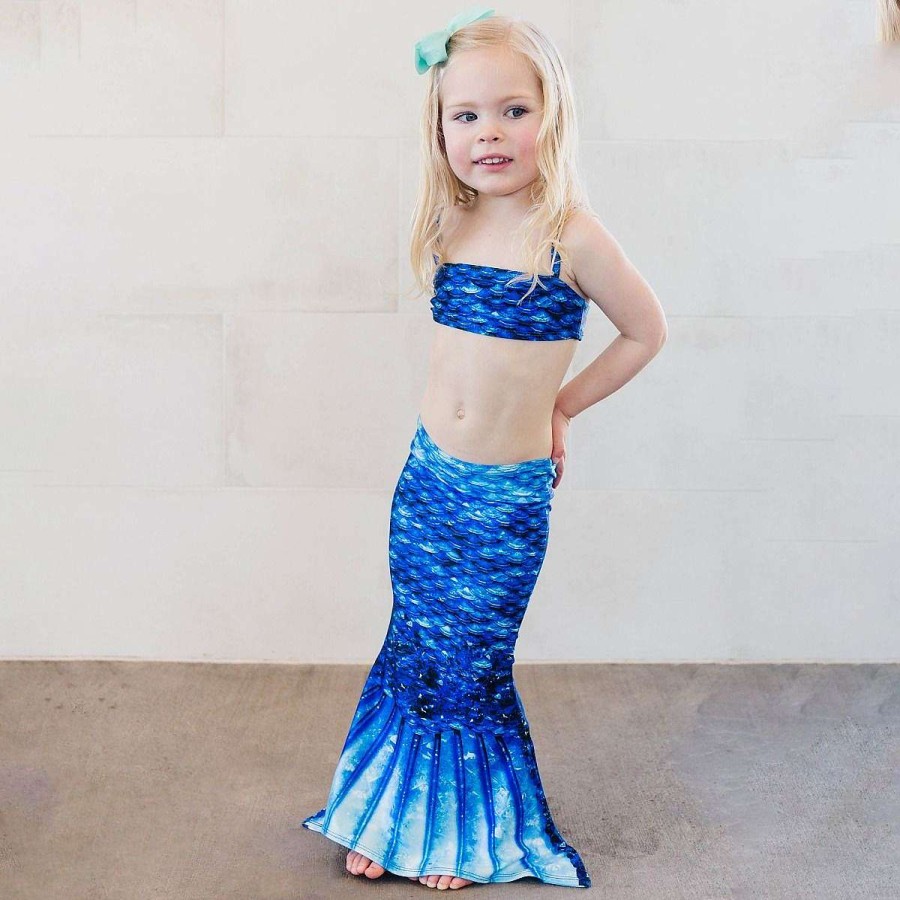 Mermaid Tails Fin Fun Mermaidens | Arctic Blue Toddler Tail, Bandeau Top, And Water Shoes Bundle