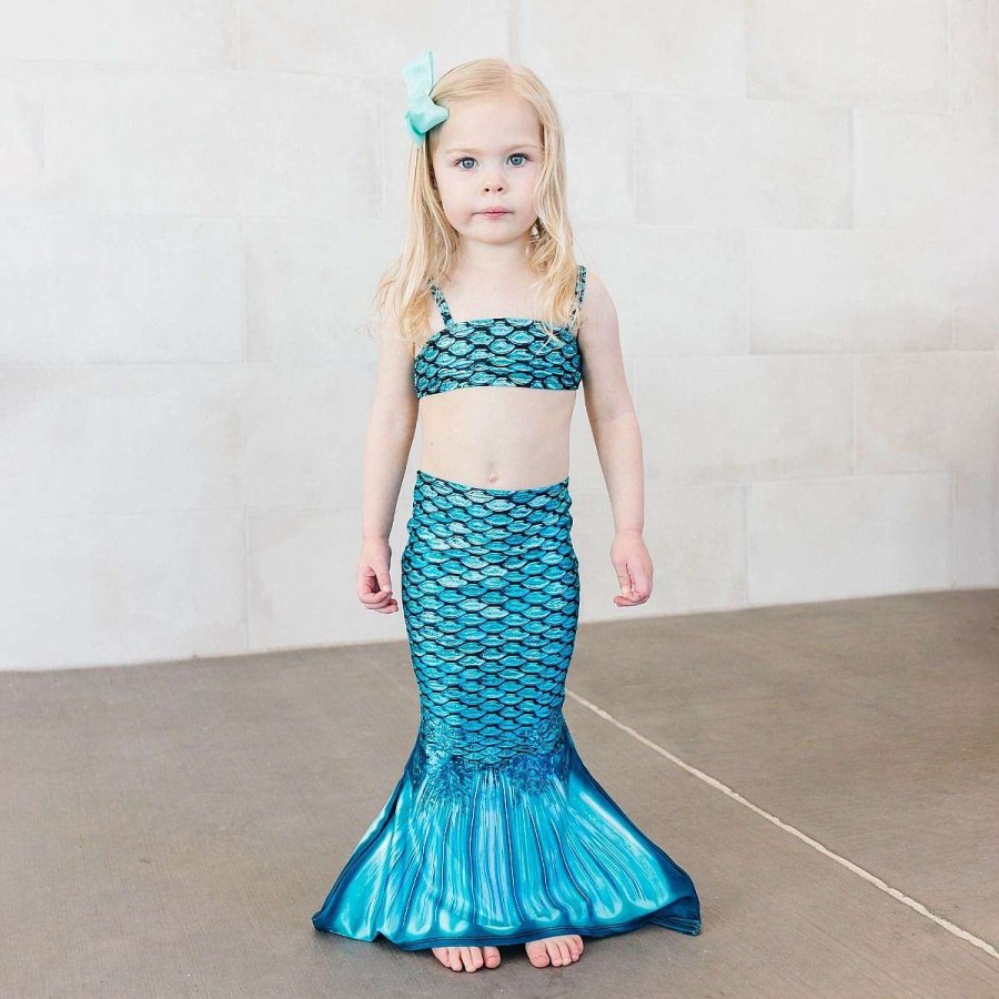 Mermaid Tails Fin Fun Mermaidens | Tidal Teal Toddler Tail, Bandeau Top, And Water Shoes Bundle