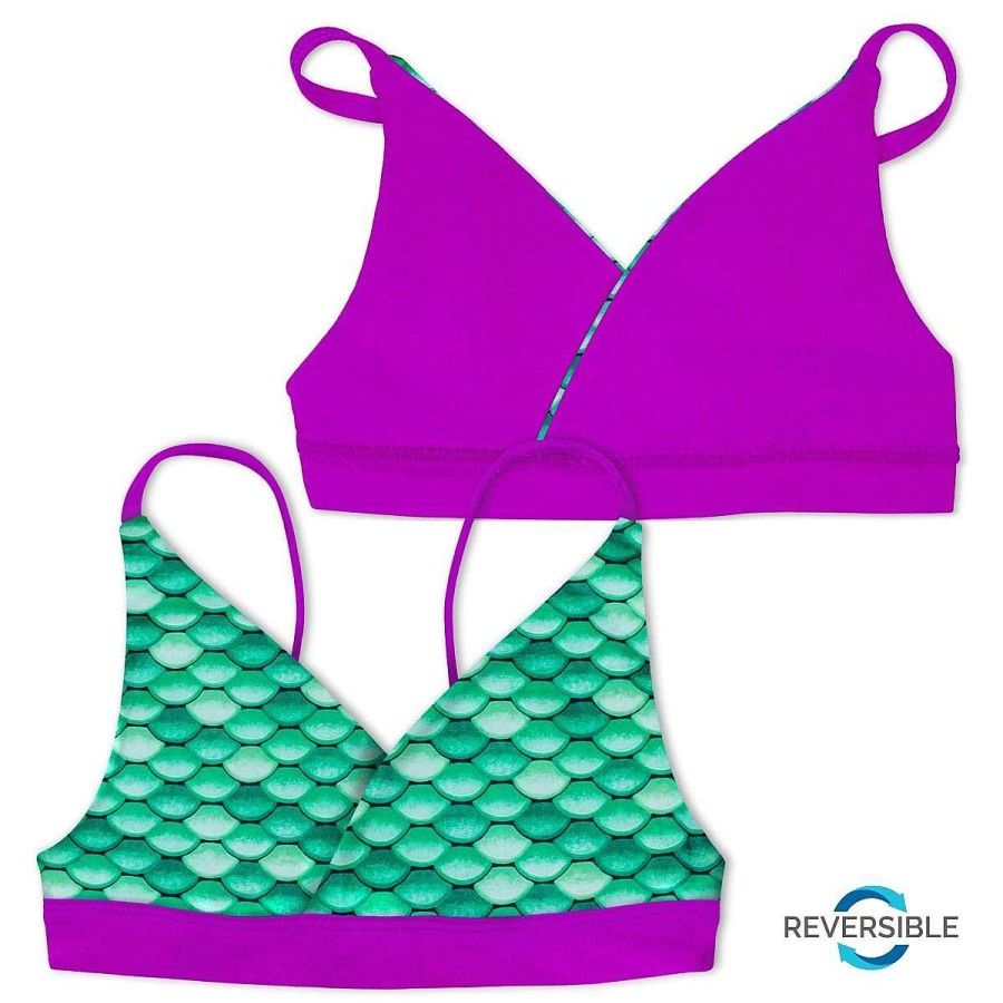 Swimwear Fin Fun Tops | Girls Celtic Green Reversible Bikini Top