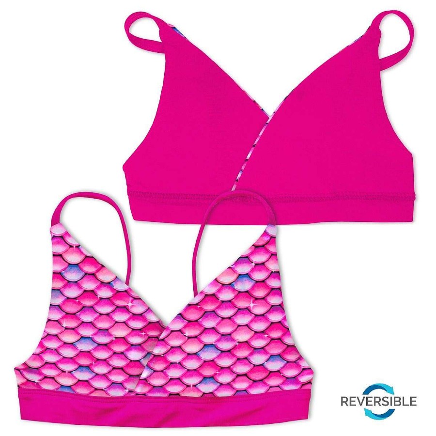 Swimwear Fin Fun Tops | Girls Malibu Pink Reversible Bikini Top