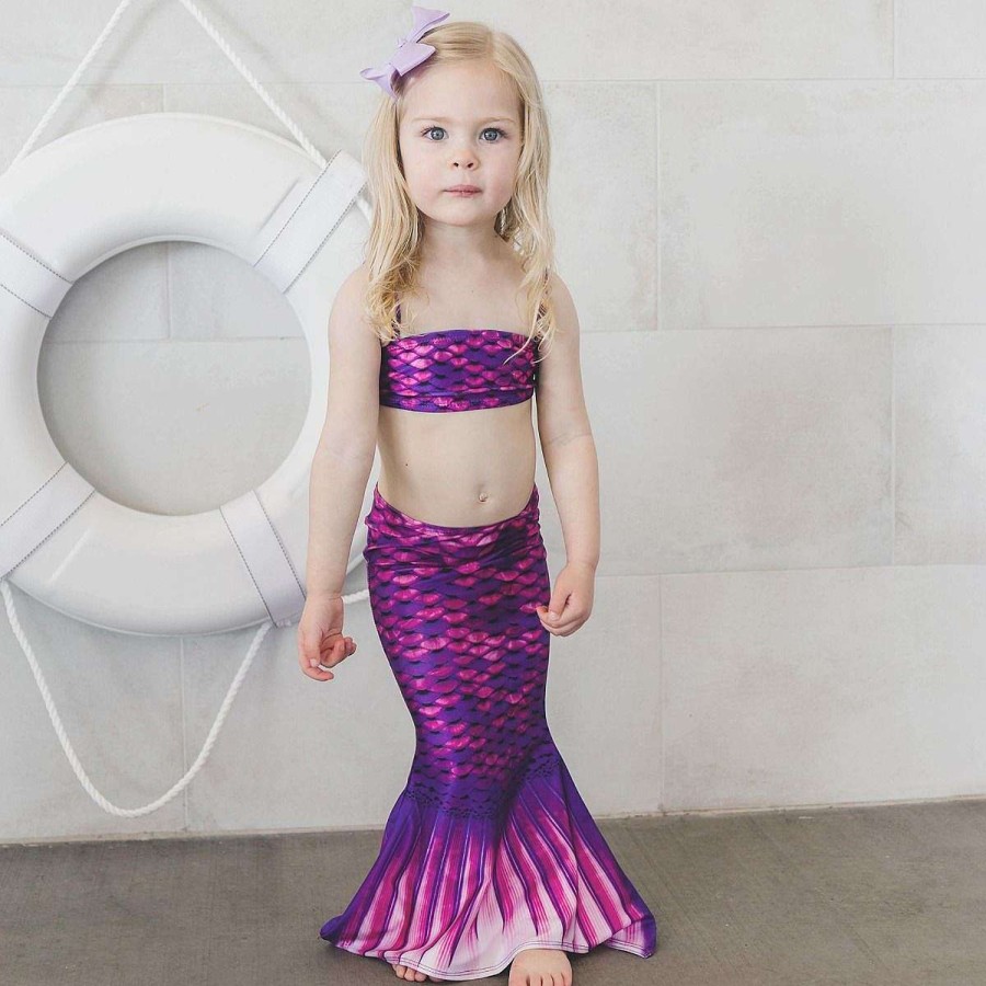 Mermaid Tails Fin Fun Mermaidens | Asian Magenta Toddler Tail, Bandeau Top, And Water Shoes Bundle