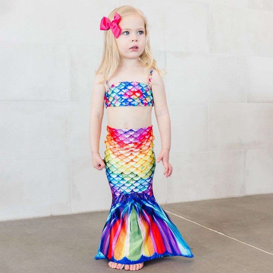 Mermaid Tails Fin Fun Mermaidens | Rainbow Reef Toddler Tail, Bandeau Top, And Water Shoes Bundle