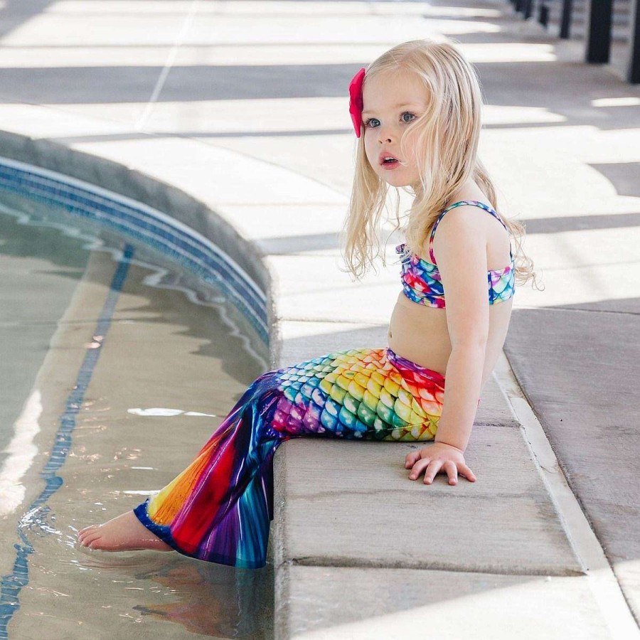 Mermaid Tails Fin Fun Mermaidens | Rainbow Reef Toddler Tail, Bandeau Top, And Water Shoes Bundle