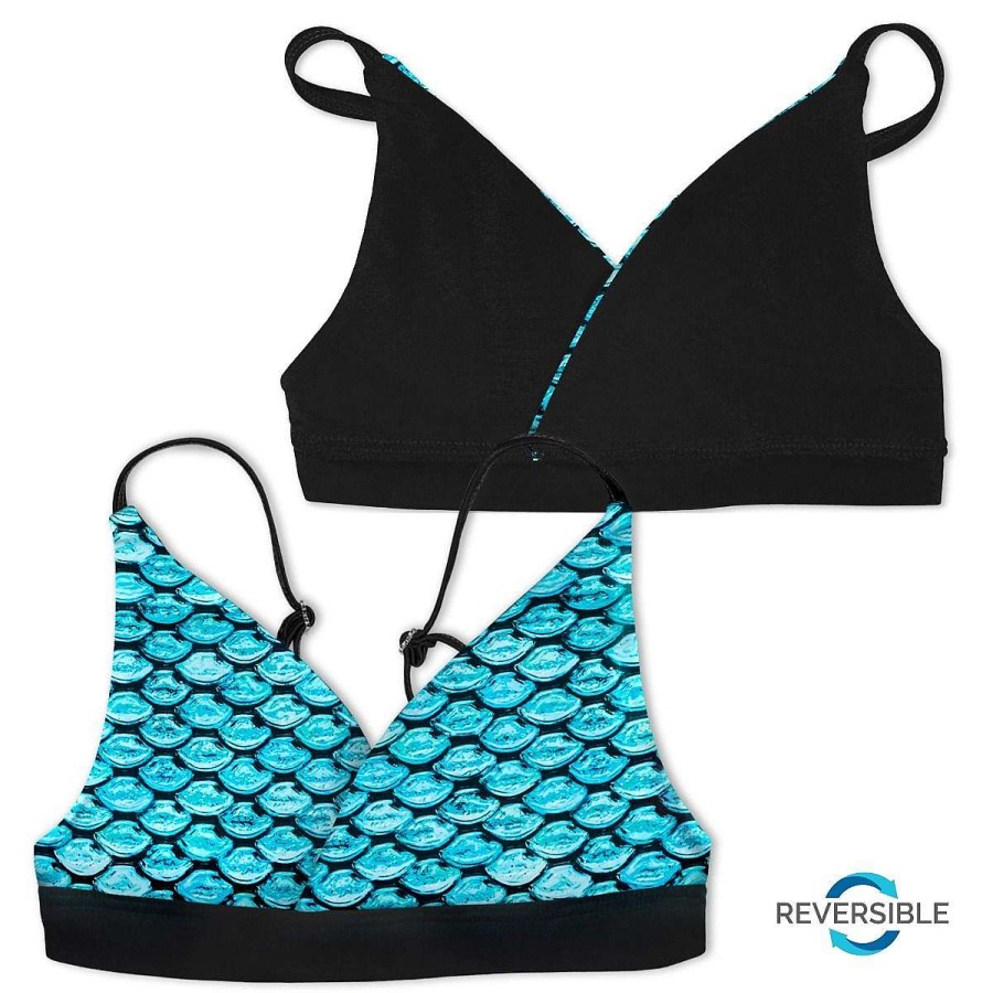 Swimwear Fin Fun Tops | Girls Tidal Teal Reversible Bikini Top