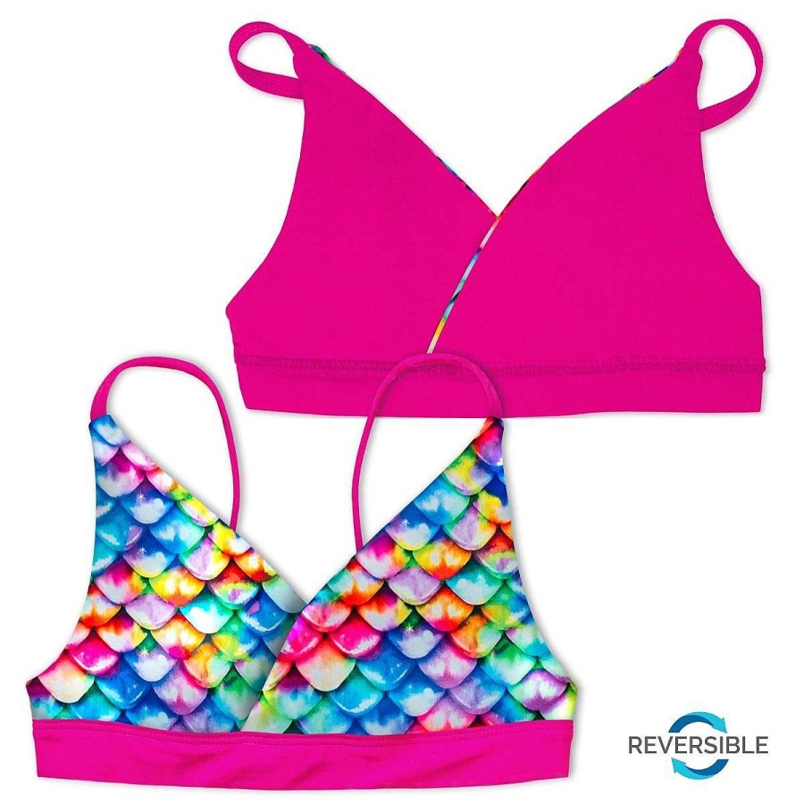 Swimwear Fin Fun Tops | Girls Rainbow Reef Reversible Bikini Top