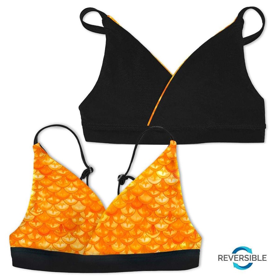 Swimwear Fin Fun Tops | Girls Tropical Sunrise Reversible Bikini Top